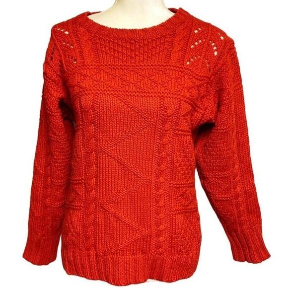 Cambridge Dry Goods Red 100% Wool Chunky Knit Sweater Crewneck Long Sleeve Med - Picture 1 of 8